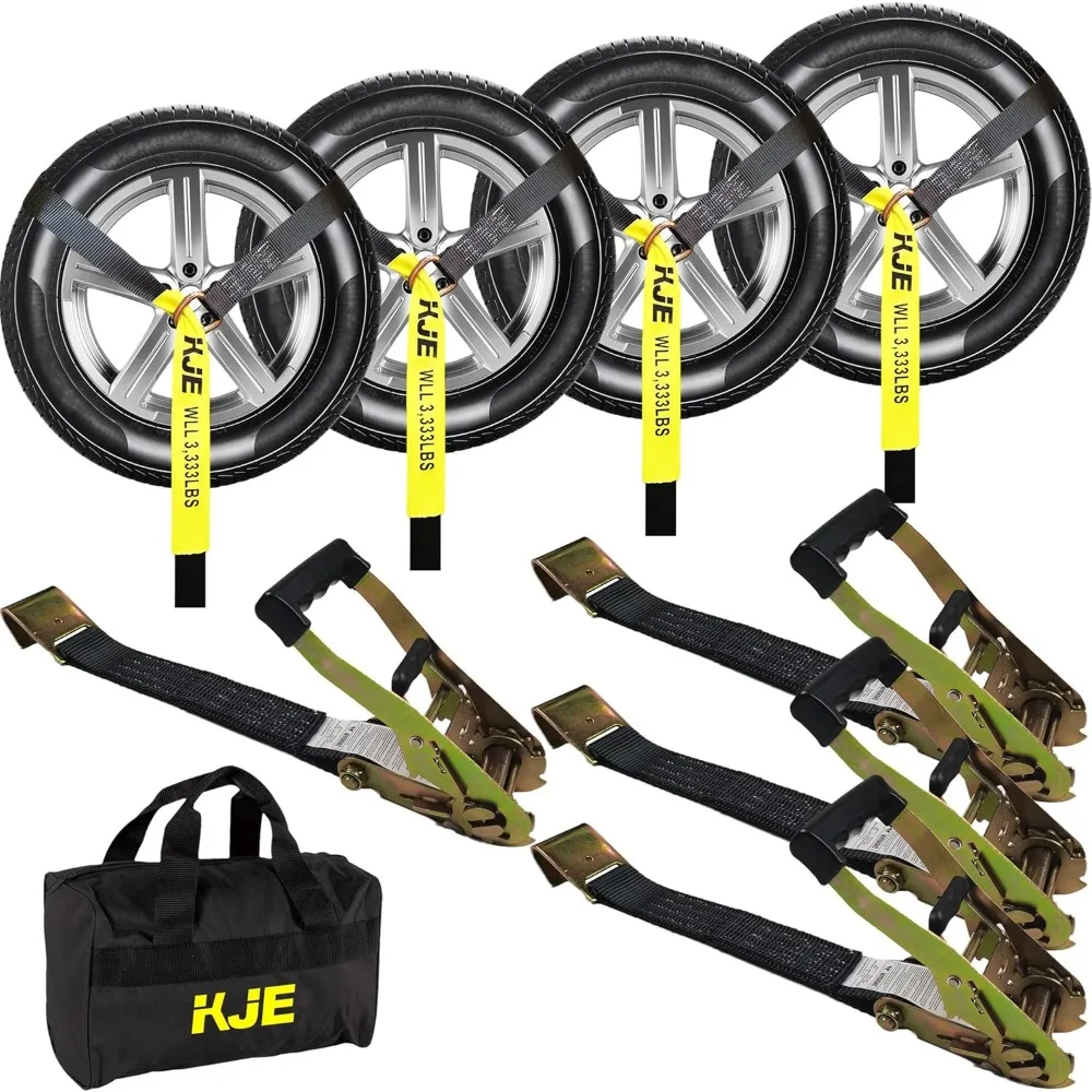 

4-Pack Heavy-Duty Car Tie Down Straps, 2" x 10' with Ratchet and Flat Hooks for Trailers, UTVs, SUVs - 10,000LBS Strength