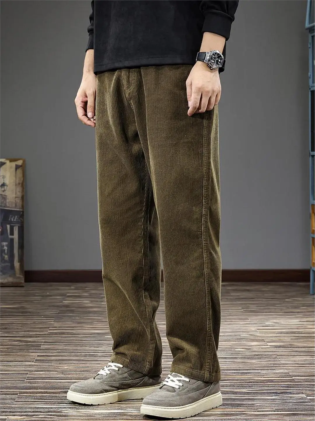 

Мужские осенние вельветовые повседневные брюки свободного кроя с прямыми штанинами, плотные, в американском стиле, модные, длинные...