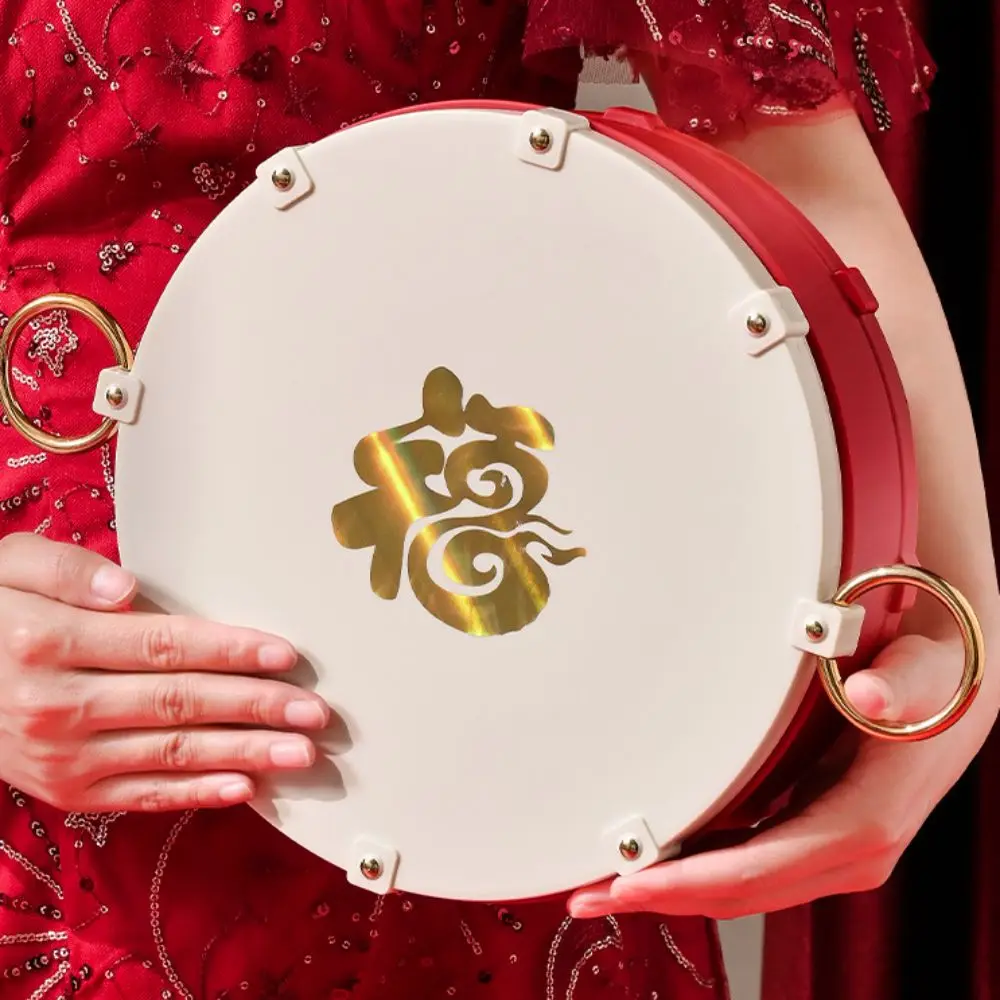 Bandeja para servir nueces con 7 compartimentos en forma de tambor, redonda, a prueba de polvo, caja de dulces de Año Nuevo, plato sellado estilo chino para frutas y galletas