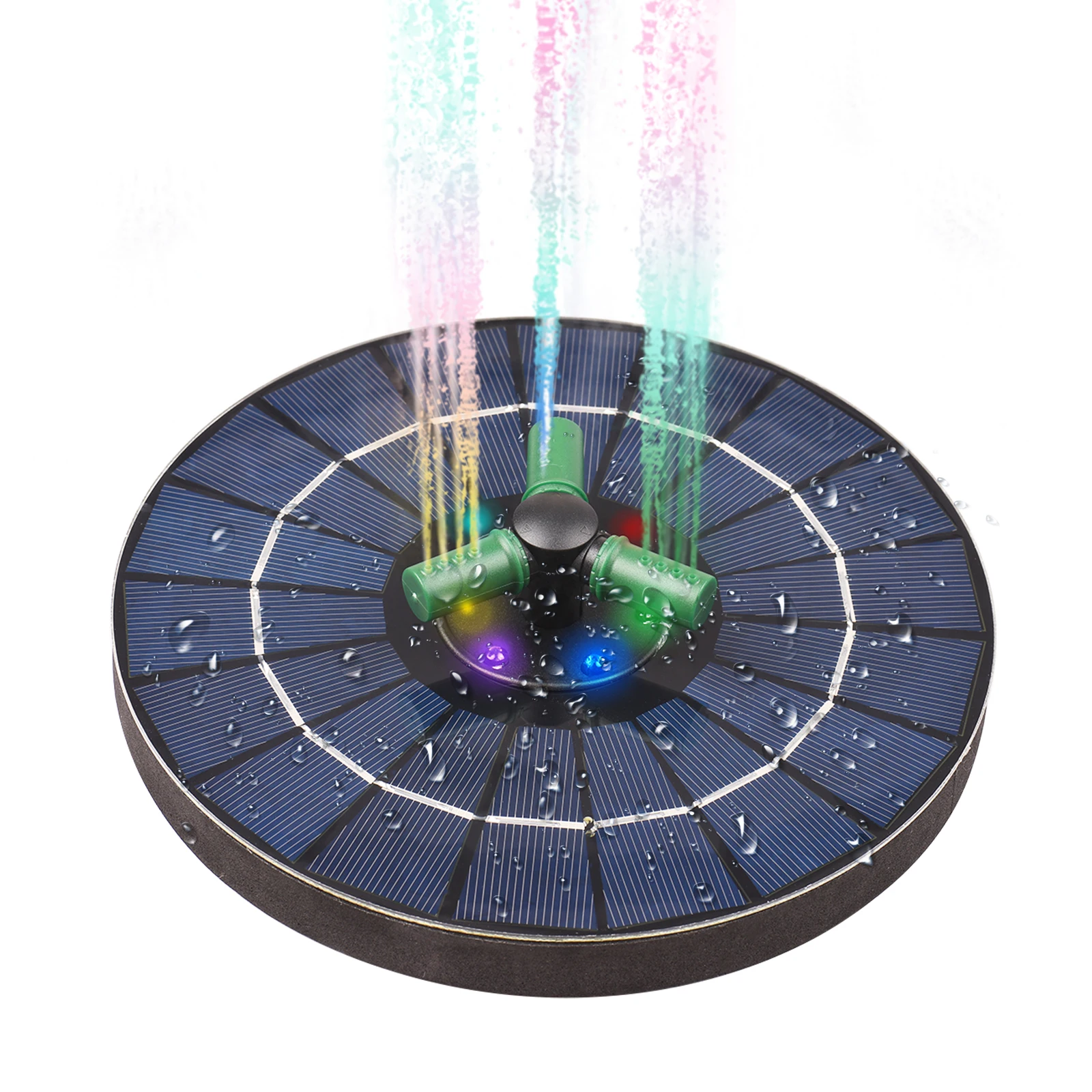 Solar Fountain Pump with Rotatable Nozzle RGB LED Light Solar Water Pump Auto-Shut off Circle Fountain for Bird Bath Garden Pond