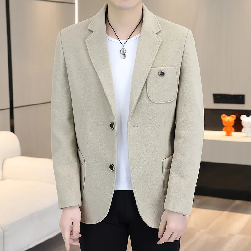 

2023 Men's Autumn New Two-Button Woolen Suit Youth Fashion Business Casual Slim Fit Woolen Thick blazer