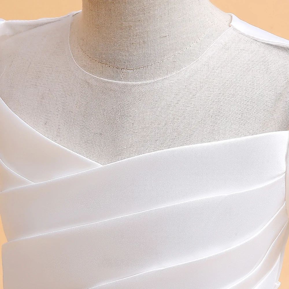 女の子のためのエレガントな花嫁介添人ドレス,結婚式のための白いドレス,最初の聖体拝領のための長いイブニングドレス,子供のための夏服