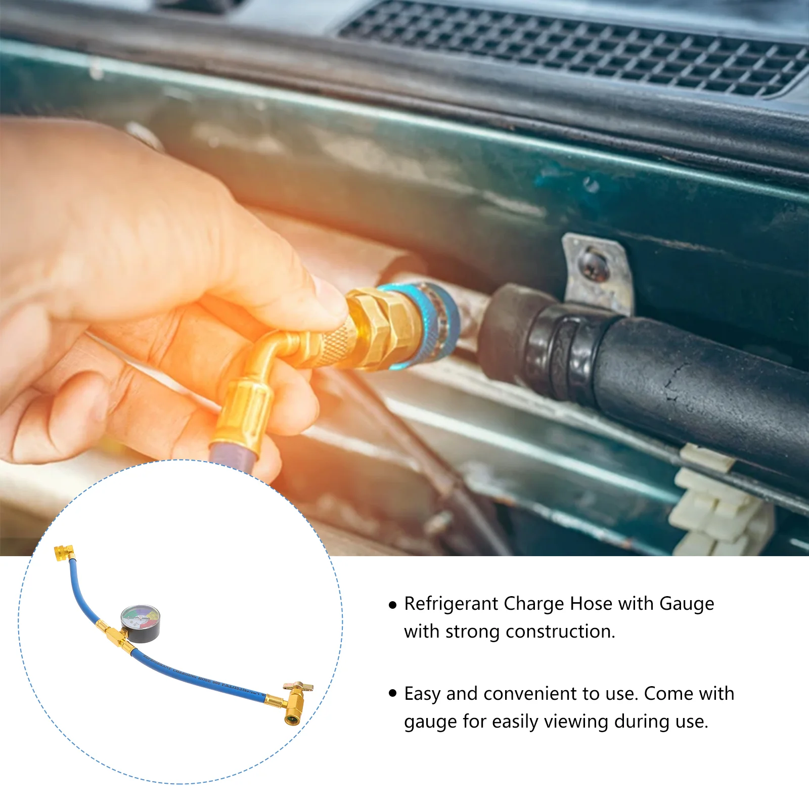 Fridge Gas Refill Kit Refrigerator for Car Vacuum Hoses with Gauge Recharge 1/2 Thread Charging Camping Filling