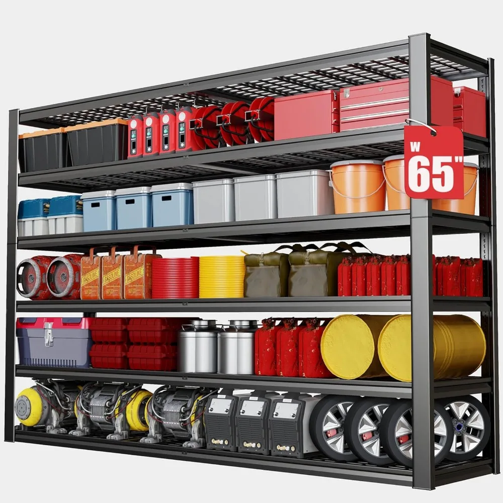 

65" W Heavy Duty Garage Shelving, 6 Tier Adjustable Metal Storage Unit, Industrial Shelves, 65" Wx24 Dx84 H