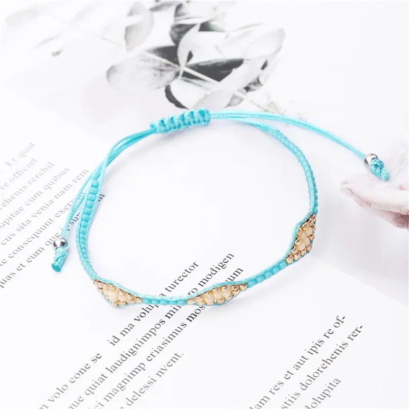 ZGMXR Diamond Shape Pattern Rice Bead Bracelet Fashion Hand Woven Adjustable Bohemia Simplicity Style for Women