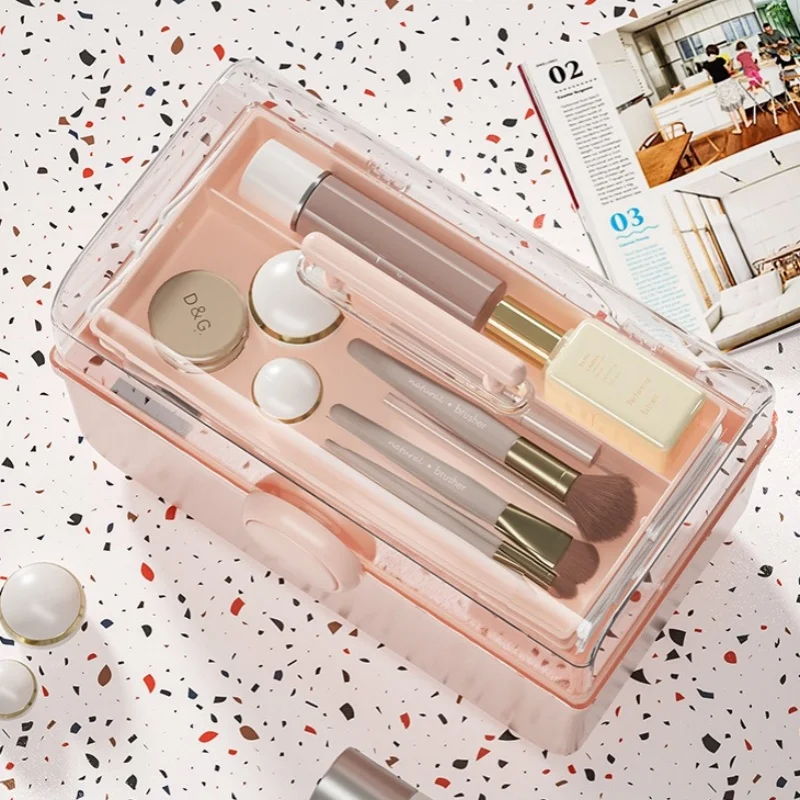 3 Layer Plastic Cosmetic Organizer Large Capacity Dustproof Medicine Storage Box Multi-Purpose Handheld Portable Organizer