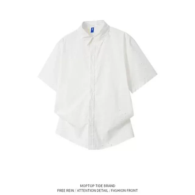 

Loose Short Sleeve White Shirt Casual Outerwear for Men And Women Couples Retro Workwear Style Mr. WH 2026 Spring Season