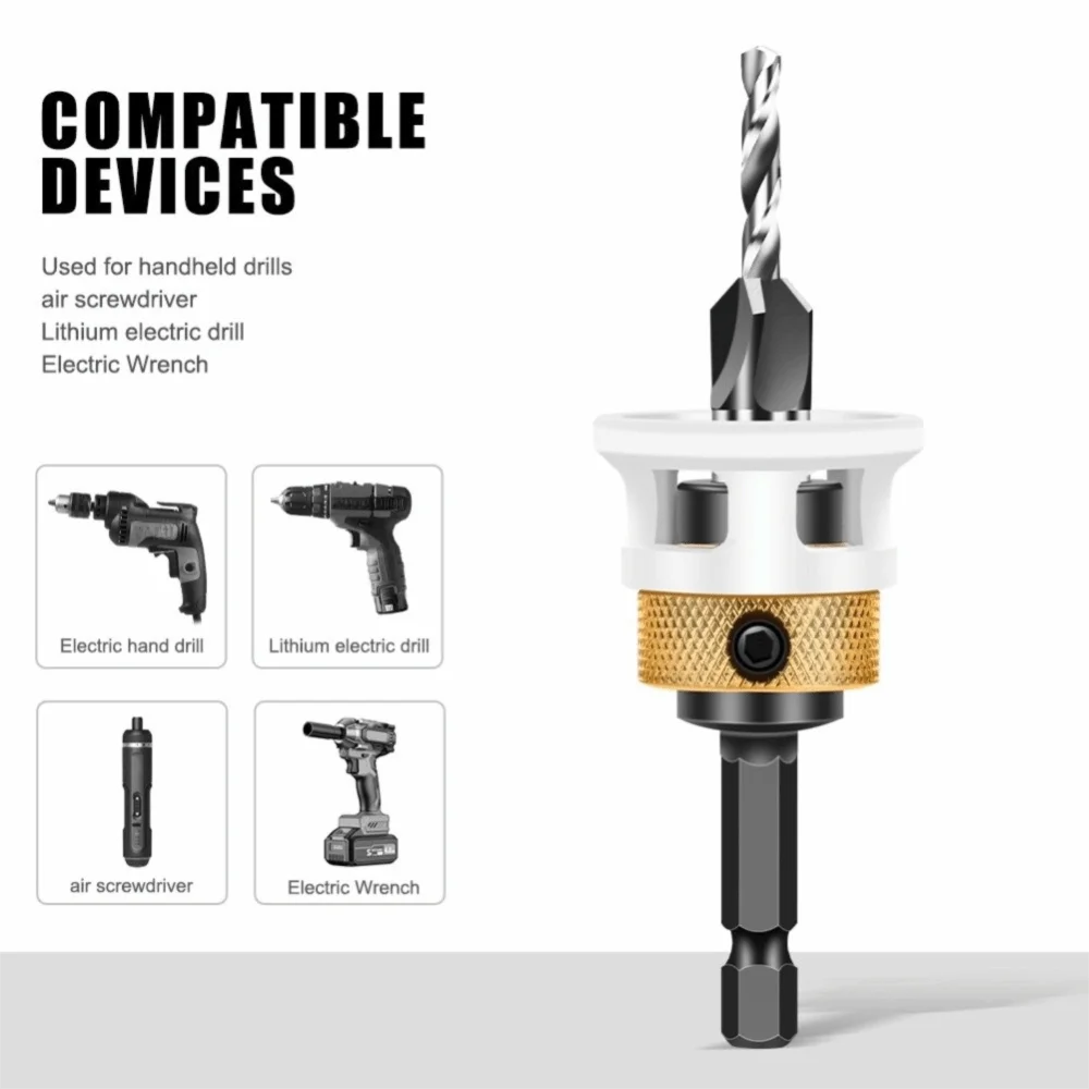 4 Flute Countersink Drill Bit 1/4 Inch Hex Shank Adjustable Depth Stop Carbide Countersink Drill Bit Carbide Tipped