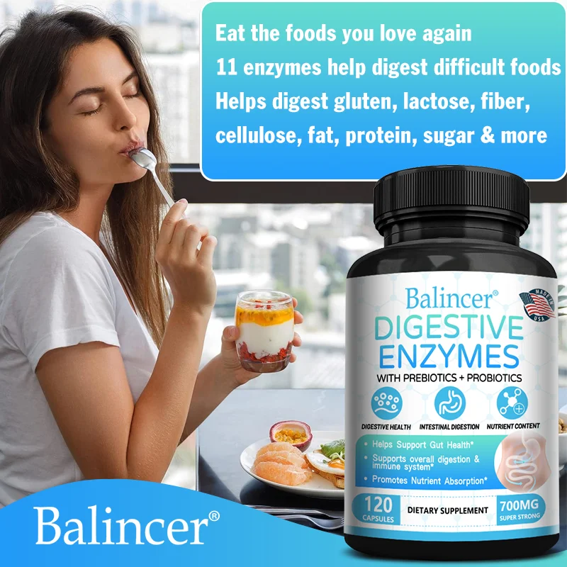 Capsules d'enzyme digestive - Soulagement du gaz et du sang, favorise la santé digestive, la santé intestinale, le soutien immunitaire