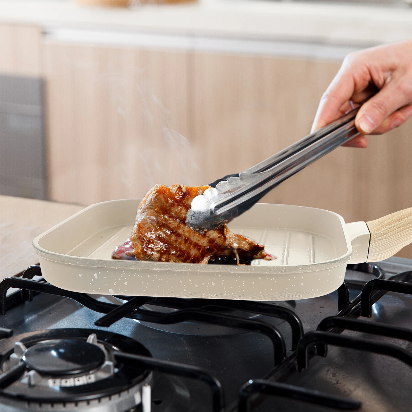

Nonstick Frying Pan Large Aluminum Cookware Sizzling Plate Pancake Steak Tortilla Crepes Hot Flat Pan Kitchen Gadgets White