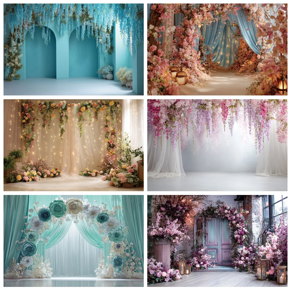 

MOON.QG Flowers Decorative Curtains Party Backdrops For Photography Rose Bokeh Wreath Background Photo Booth Baby Shower Girl