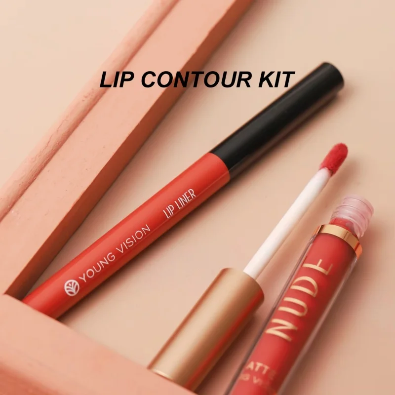 2Pcs 매트 오래 지속되는 컬러 립 라이너 세트 방수 땀 방지 스틱 컵 립 글로스 회전식 립 라이너 및 립 글로스 세트