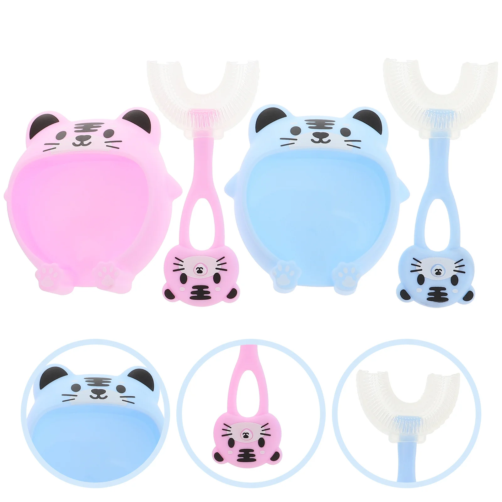 

2Sets Kids Silicone Toothbrush U-Shaped Brush Head Gentle Gums Massage Toddler Oral Clean Tool Age 2-4 U-Shaped Toothbrush