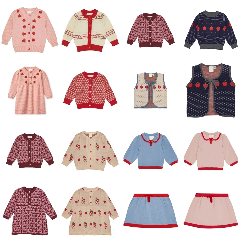 

PER-SALE 25 Autumn Winter FL Baby Girls Sweaters Kids Strawberry Knitted Cardigan Children's Clothes Dress Pants Cherry Printed