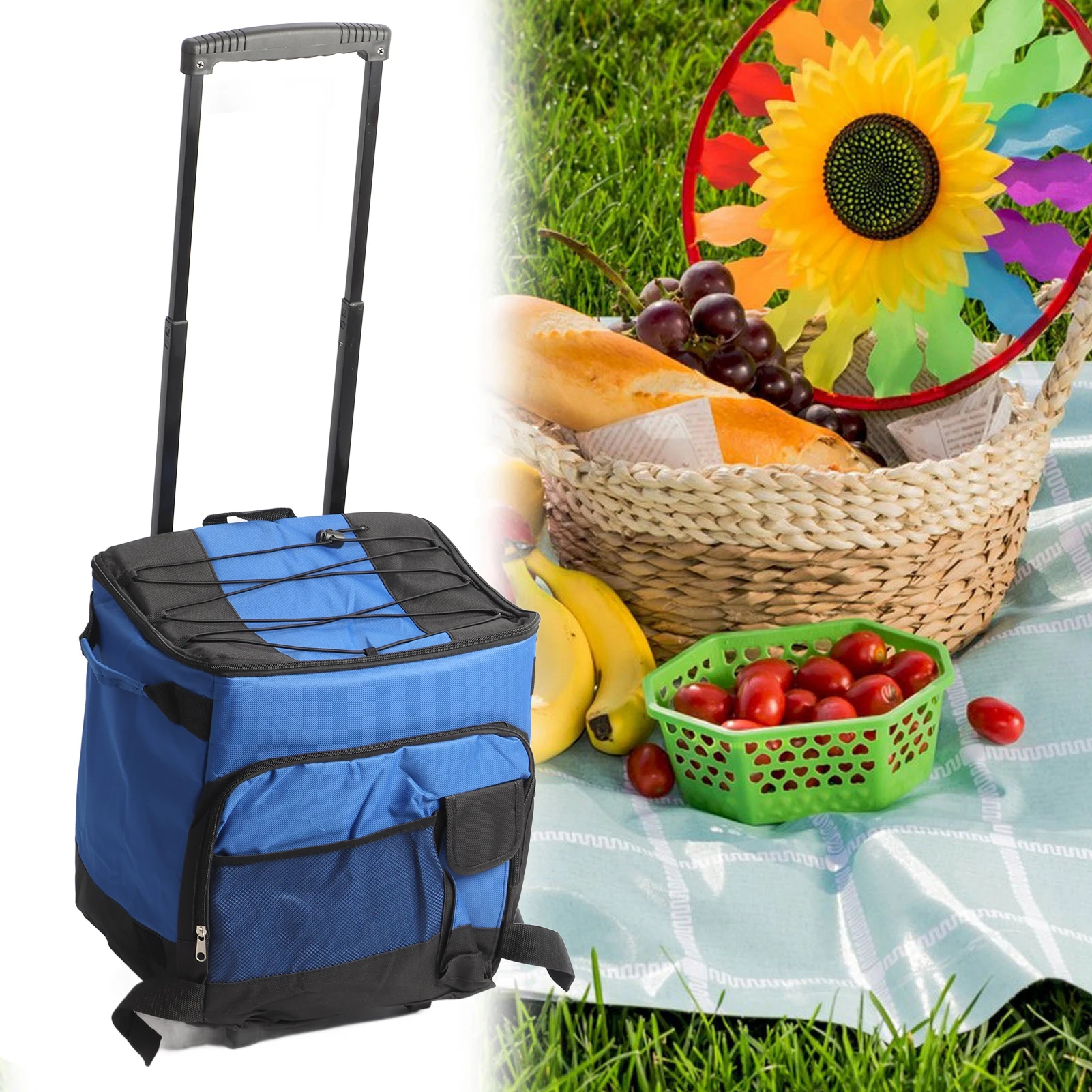 

Cooling Bag Rolling Cooler Rolling Cooler 35L Oxford Cloth Aluminum Foil Waterproof Anti Leakage Portable Rolling Cooling Bag