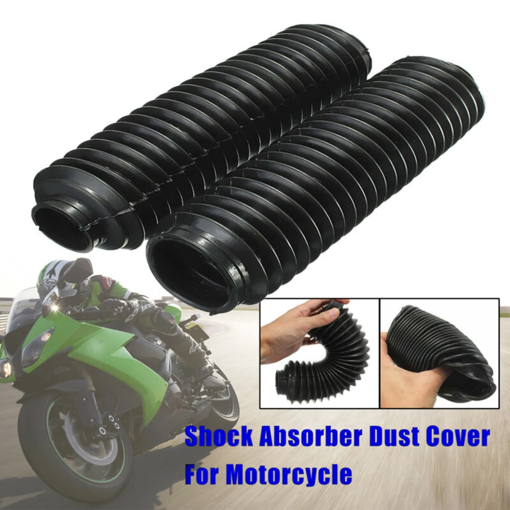 Stretchable and Resilient Black Rubber Gaiters Boots for Motorcycle Front Fork, 245x58x39mm Size, Prevent Moisture Buildup