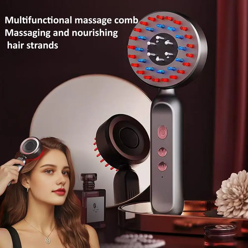 Hair Growth Comb Electric Scalp Massager with 650nm Red & 415nm Blue Light Essence Dispenser for Thinning Hair Oily Scalp