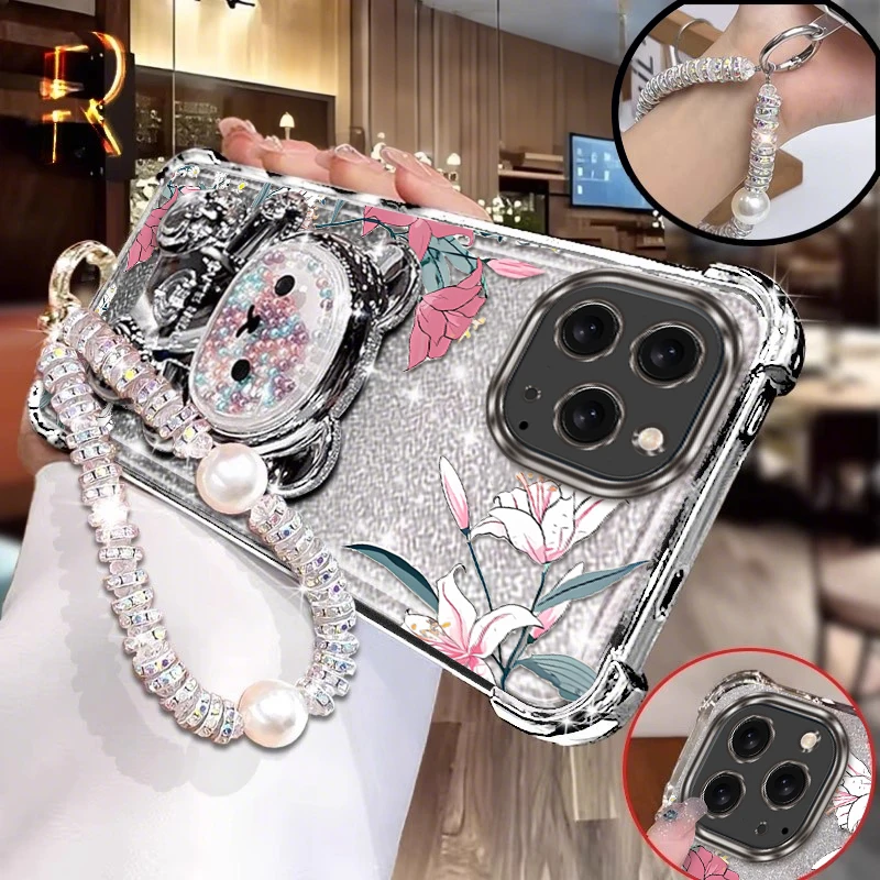 

16ProMax Pink daffodils prints Bracelet Holder Phone Case For iPhone 16ProMax 15 14Pro 15ProMax 16 13Pro 15Pro 14 13 16ProCover