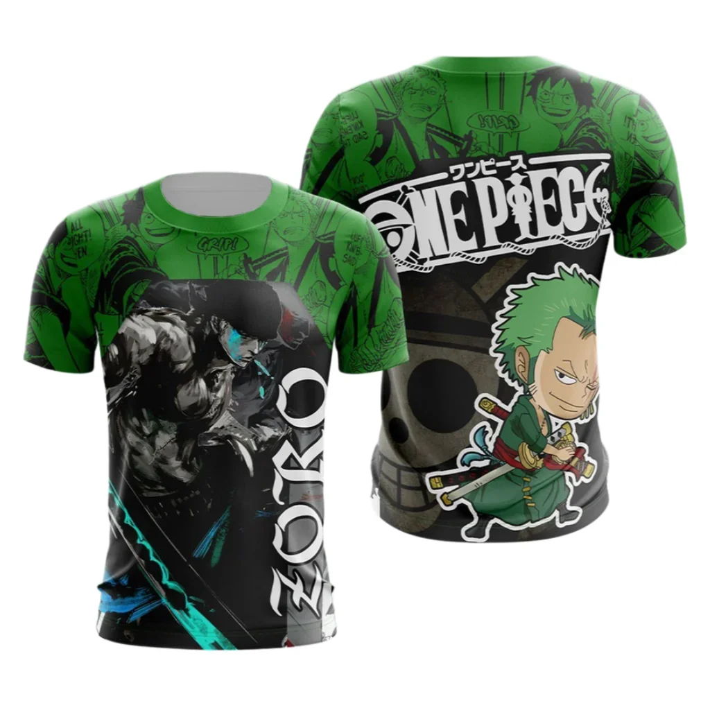 Stylisches Einteiler-T-Shirt für Herren mit Zoro Wano Country Print, Kurzarm, Lässig, Leicht, Weich, Sommer-Streetwear-Oberteil für Kinder
