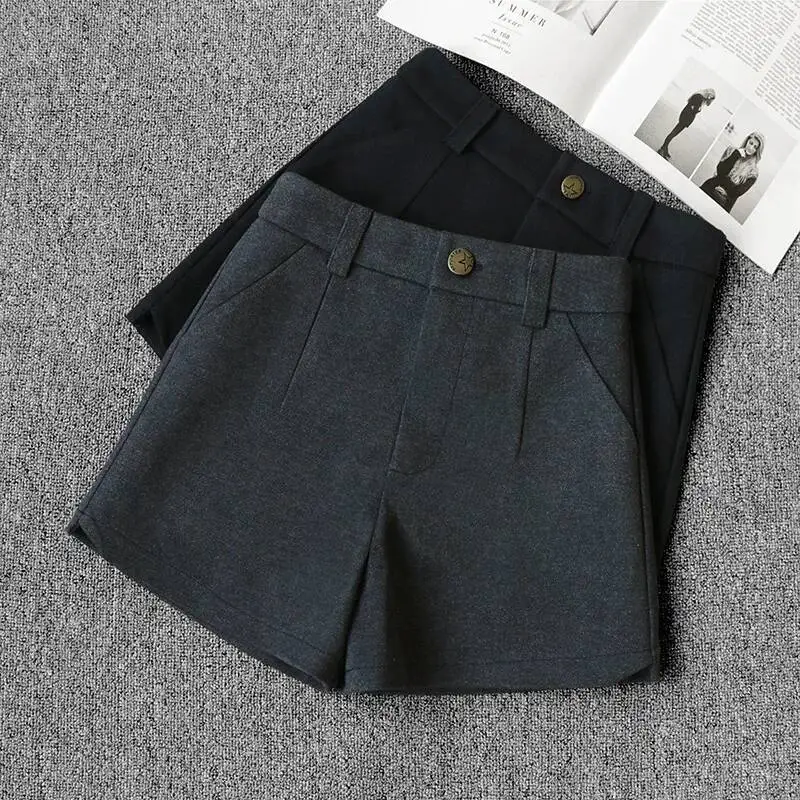 

Women's Gray Korean Autumn And Winter New Y2K Professional High-Waisted A-Line Wide-Leg Pants All-In-One Straight Shorts