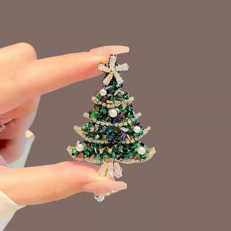 Crystal Christmas Tree Brooches for Women Unisex Plant Pins Multi-color Available Holiday Party Accessories Gifts