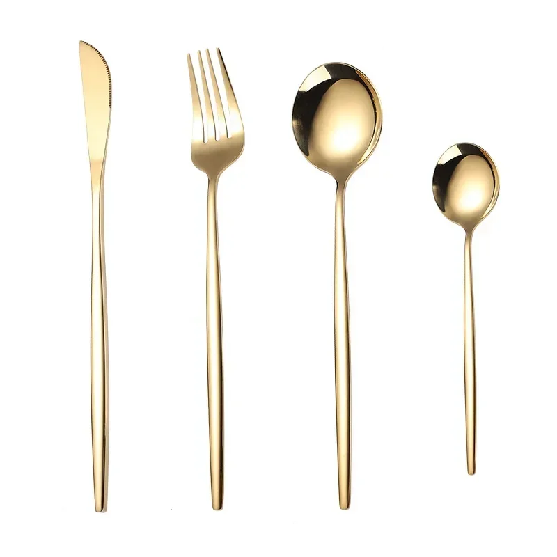 4pcs Golden Cutlery Tableware Stainless Steel Spoon and Fork Set Dining Table Sets Dinnerware Set Utensils Kitchen Accessories