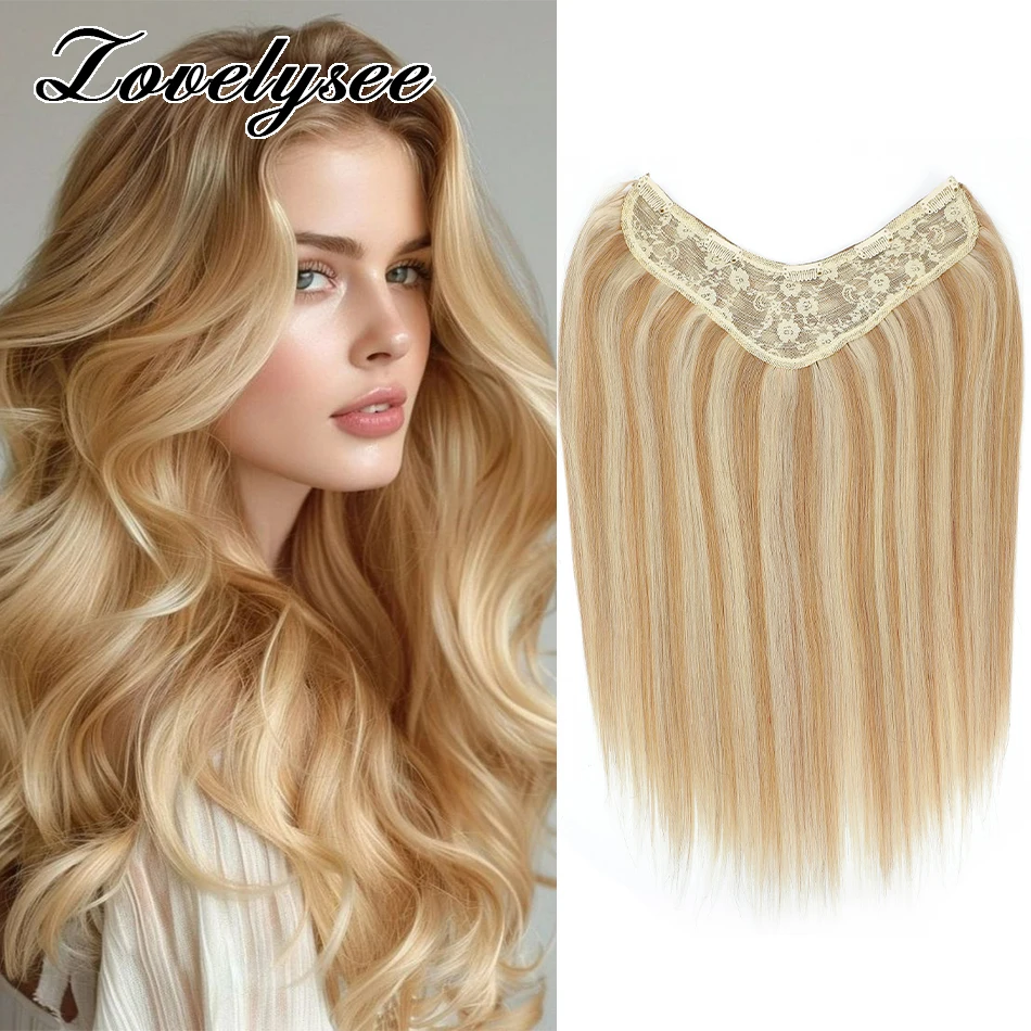 V-shaped Clip in Human Hair Extensions 100G 120G 140G Ombre Blonde Soft Hair Straight Natural Remy Human Hair for Women Clip Ins