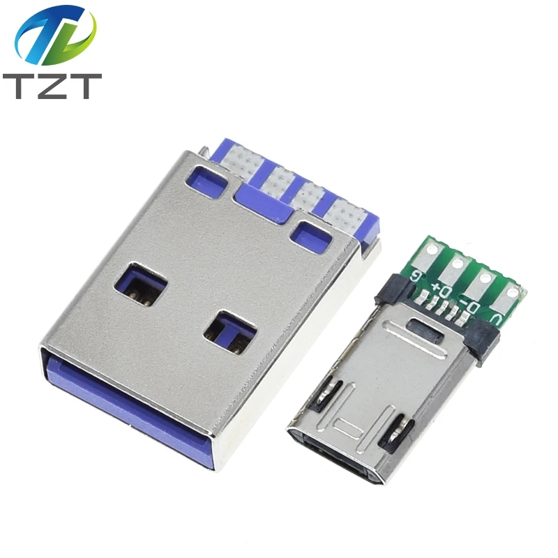 1/2/5pcs Double-sided Micro USB Plug Solder Plate Micro 5P Plug Usb Connector+ Type A 3A 4PIN Male USB OTG Data Charge DIY