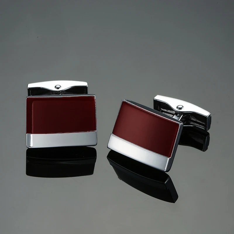 

Мужские французские запонки из меди, прямоугольные винно-красные эмалированные запонки, модные аксессуары для одежды, оптовая продажа