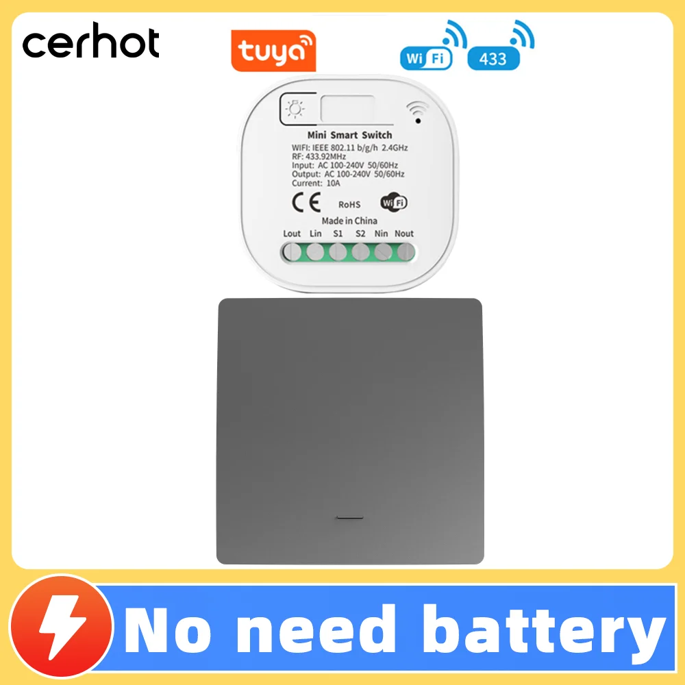 

Cerhot 10A WIFI Switch Умный дом Tuya App Дистанционное управление Умный таймер-переключатель без батареи Выключатель света Работа с Google Home Alexa