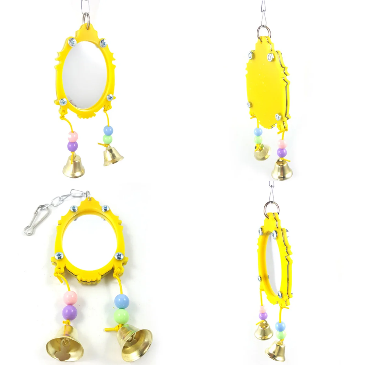 Durable Sturdy Premium Material Parrot Toy Mirror With Bells Tassel Bright Colorful Bird Toy For Cockatiels Small Birds