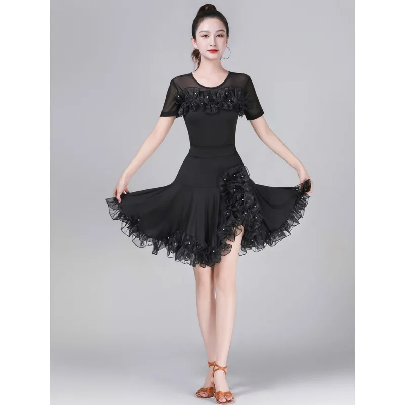 Customized Adult Latin Dance for Dress Modern Ballroom Dance Big Swing Half Body Skirt Three-step Stepping Gitaba Dance Skirt