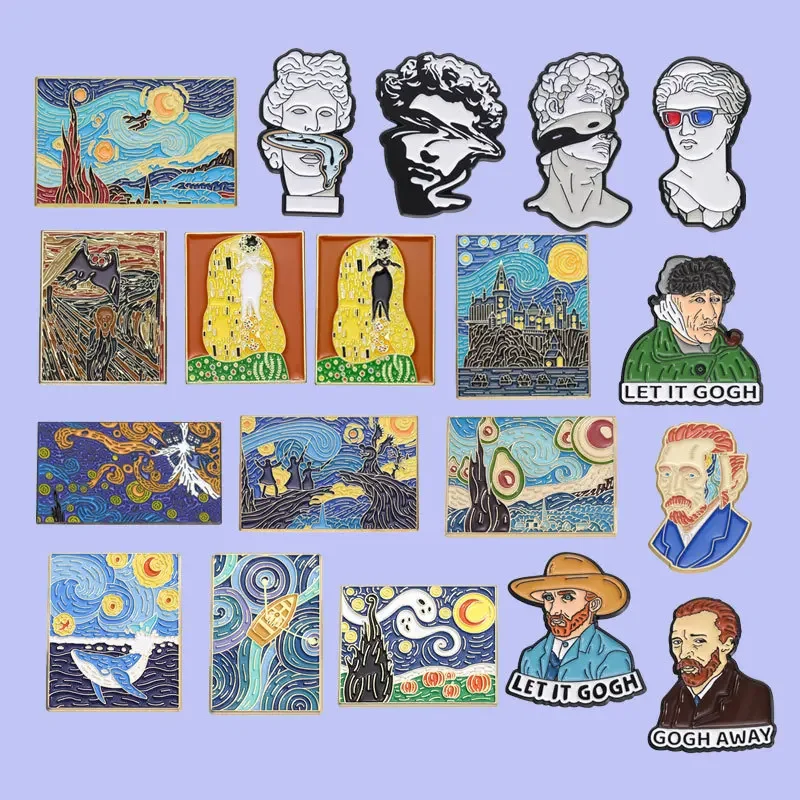 Oil Painting Brooch Art Theme Character Sculpture Shape Metal Badge Small Accessories Wholesale Cap Pin Brooches for Clothing