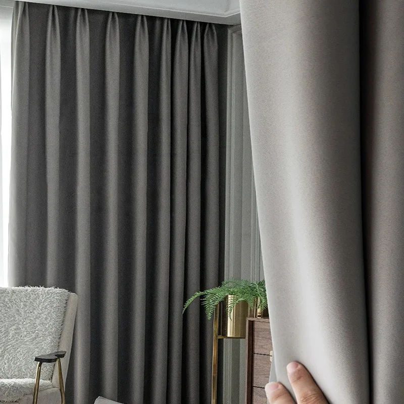 

Nordic Simple Grey High Precision Curtain Fabric Light Luxury Splicing Blackout Curtains for Living Dining Room Bedroom Custom