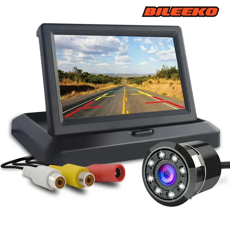 طقم احتياطية للشاشة قابلة للطي من Bileeko - كاميرا الرؤية الخلفية للسيارة LED للرؤية الليلية لوقوف السيارات #5