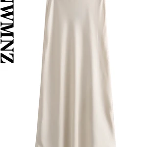 Xnwmnz-female MIDI-Satinrock, Vintage-Elastizität bei hoher Taille, verbrannte Scheide, Frauenmode, 2023 10 Hauptverkaufsrock Midi Actiniert - №7