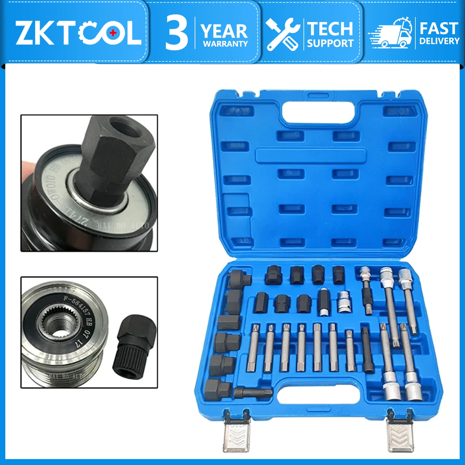 Alternator Pulley Tool Alternator Removal Tool Kit Center Bolt Remover Socket Wrench Tool Fits Most Cars