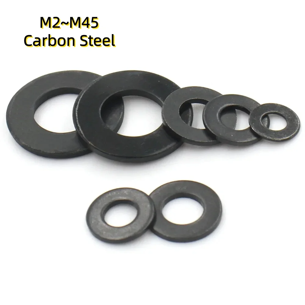1-100pcs M2~M45 Grade 8.8 Black Carbon Steel Flat Washer Plain Gasket DIN125