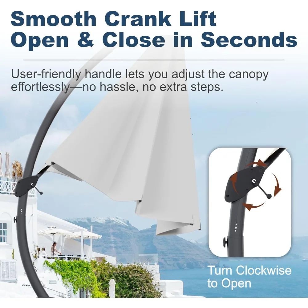 مظلة ناتئ بطول 11 قدم مع قاعدة كبيرة متعرجة ومظلة من الألومنيوم للاستخدام الخارجي مع 360 درجة °   دوران، مظلة مقاومة للأشعة فوق البنفسجية للفناء،