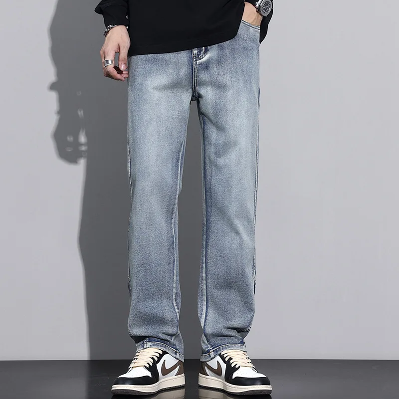 Men's Clothing Baggy Jeans Y2k Denim Man Pants Washed Wide Leg Stretch Jeans Casual Loose Straight Streetwear Men Trousers