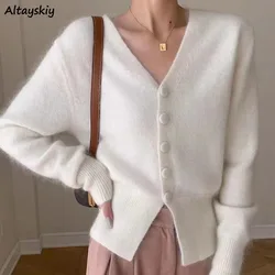 Solid Autumn Winter Cardigan Women 4 Color V-neck Gentle All-match Tops Knitting Female Chic Elegant Cozy Defined Waist Hot Sale