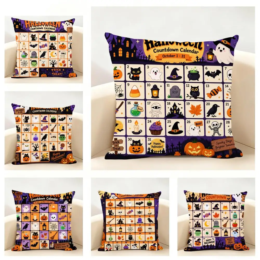 H-H-Halloweenn Countdown Calendar Cushion Cover Linen Minimalist Soft  for Sofa Bed Home Room Decor