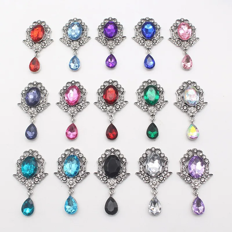 5Pcs 29 * 53MM Alloy Rhinestone Flower Plate Pendant DIY Wedding Dress Headwear Invitation Gift Box Decoration Accessories