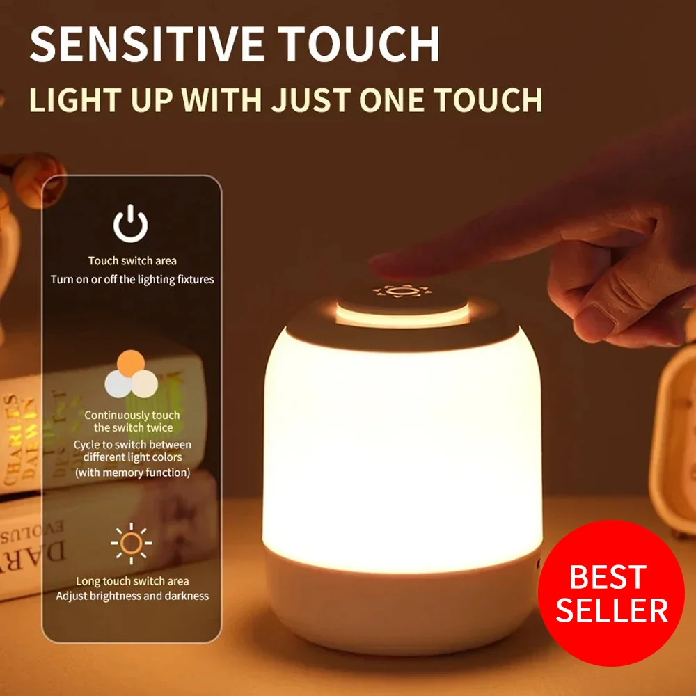 

Светодиодный ночник с сенсорным экраном, прикроватная лампа для спальни, перезаряжаемый через USB ночник, милая детская подарочная настольная лампа