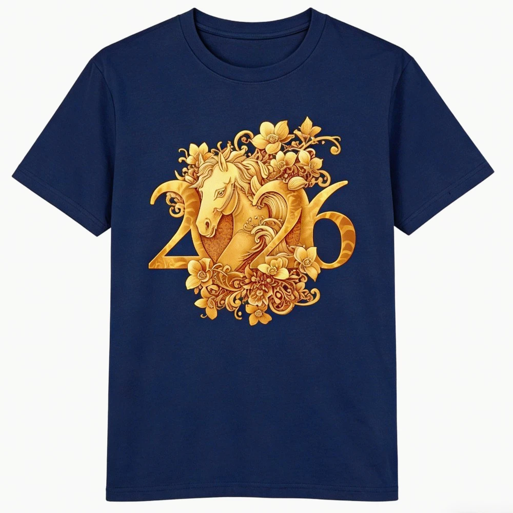 2026 سنة الحصان قميص السنة الصينية الجديدة المحملة السنة القمرية الجديدة هدية التي شيرت الذهب الحصان زودياك تي شيرت النساء الرجال بلوزات على الموضة #6