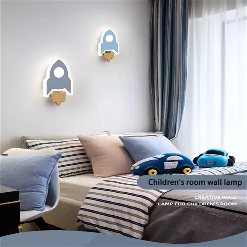 Children Room Decoration Wall Lamps Rocket Star Moon Shape Acrylic Lampshade Sconce Lights LED Kid Indoor Bedroom Sconce Lustres
