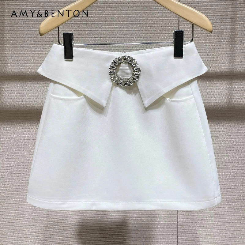 

Delicate Diamond Buckle White Belt Women's Skirt 2026 Summer New Sweet Temperament High Waist Thin A-line Short Skirts Ladies