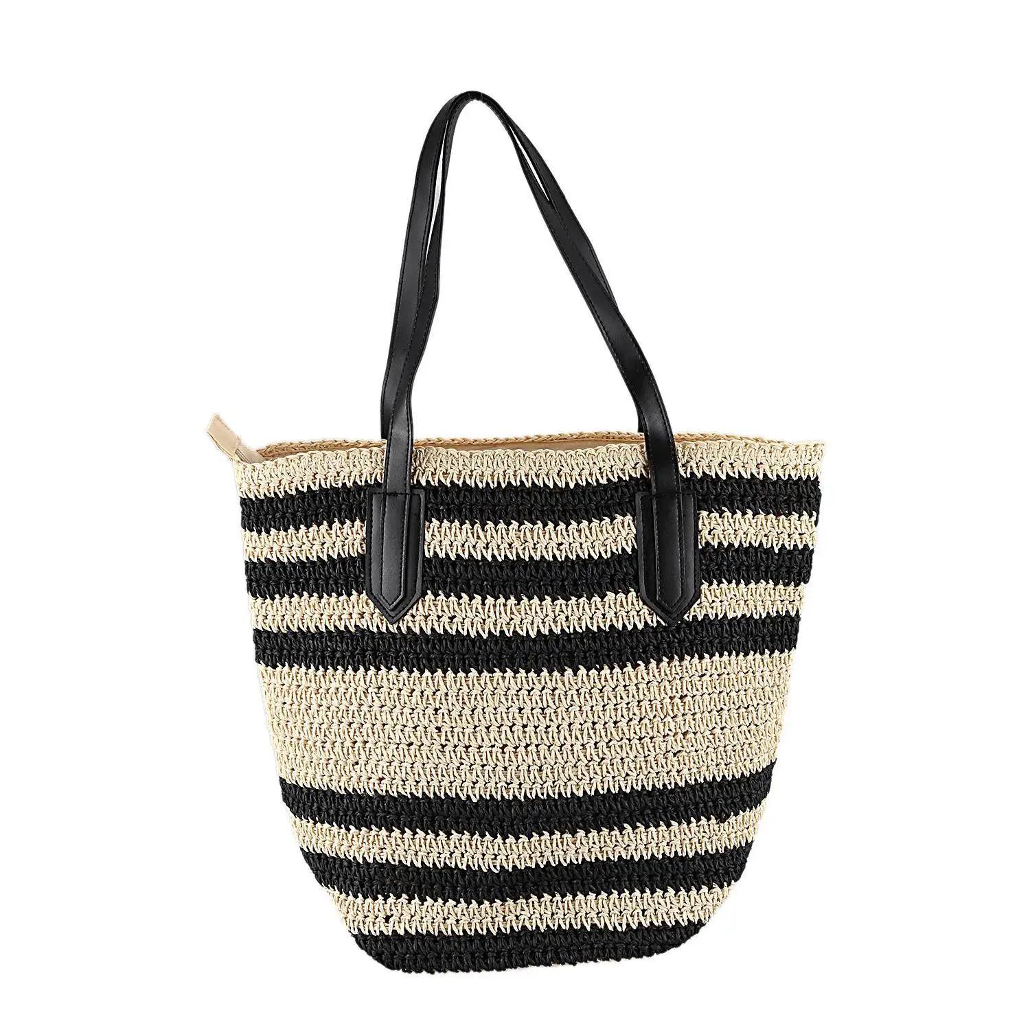 

Summer Beach Bag French Style Straw Bag Women Striped Tote Woven Hollow Out Handbags Elegant Vintage Handbags