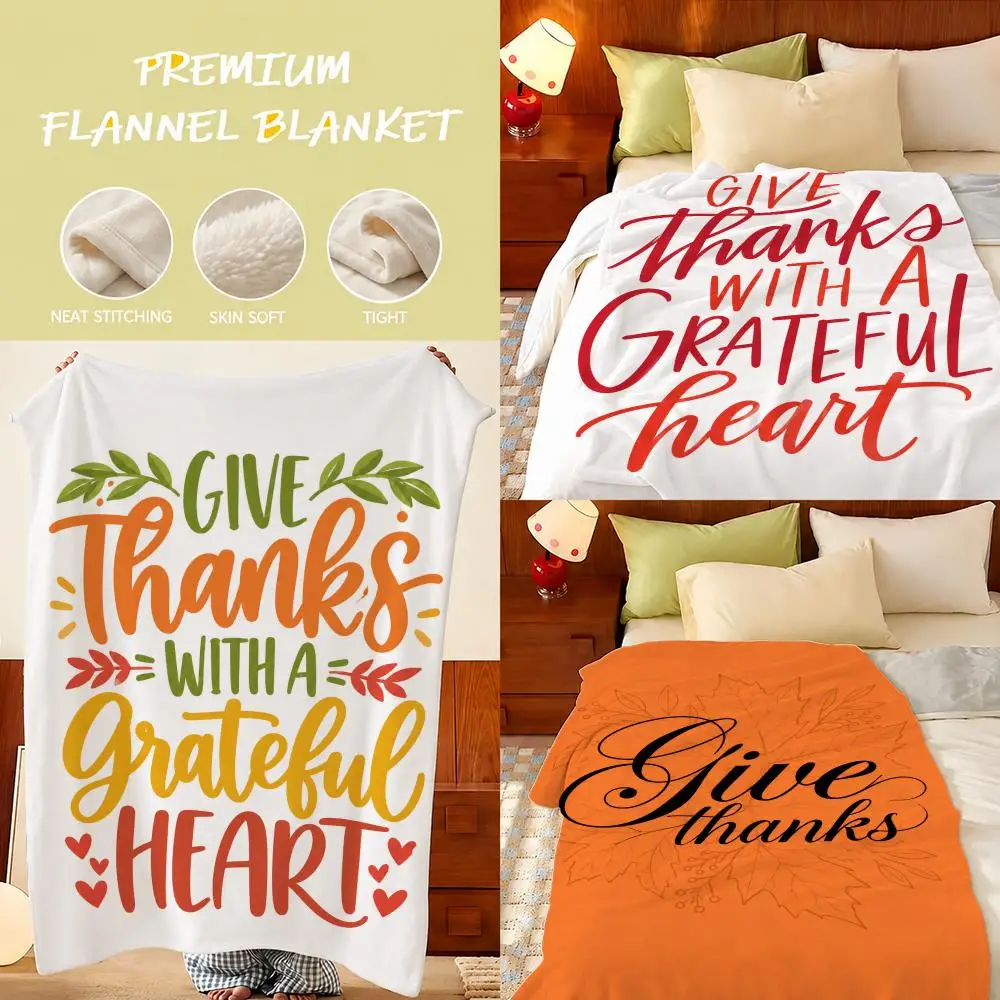 Thankful Grateful Lettering  Throw Plush Flannel Throw Blanket, Sofa Bed Travel Picnic Home Textile Decor