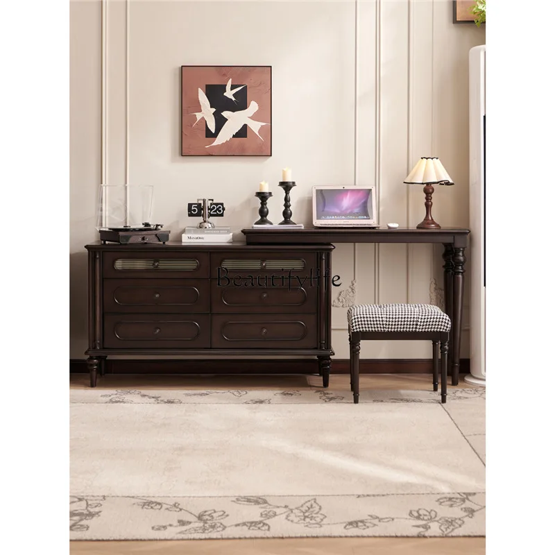 French medieval all-solid wood dressing table integrated storage locker